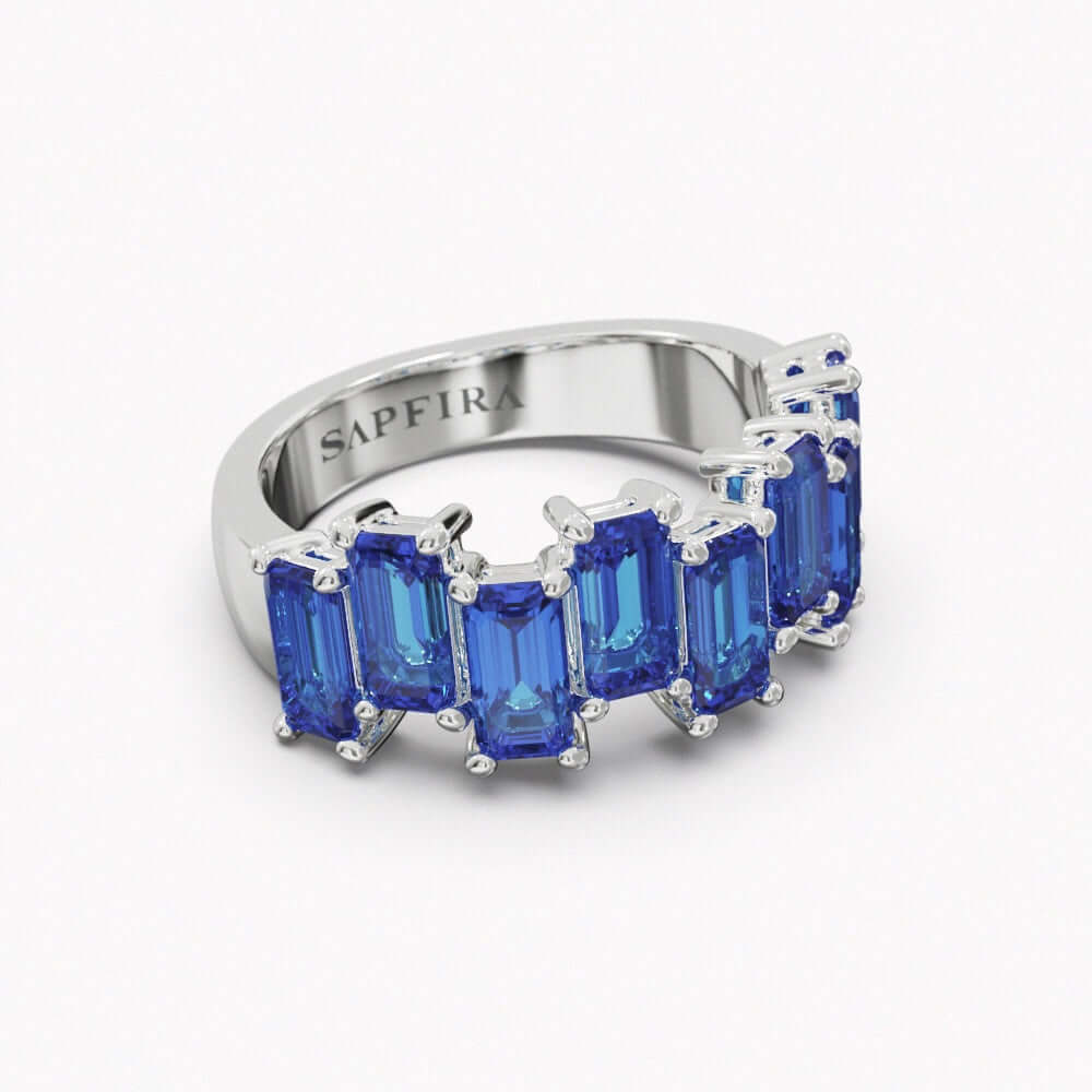 blue natural sapphire band white gold ring sapfira